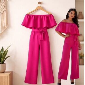 🛍️ Lola Grace fuchsia, pink strapless, ruffle jumper jumpsuit size small